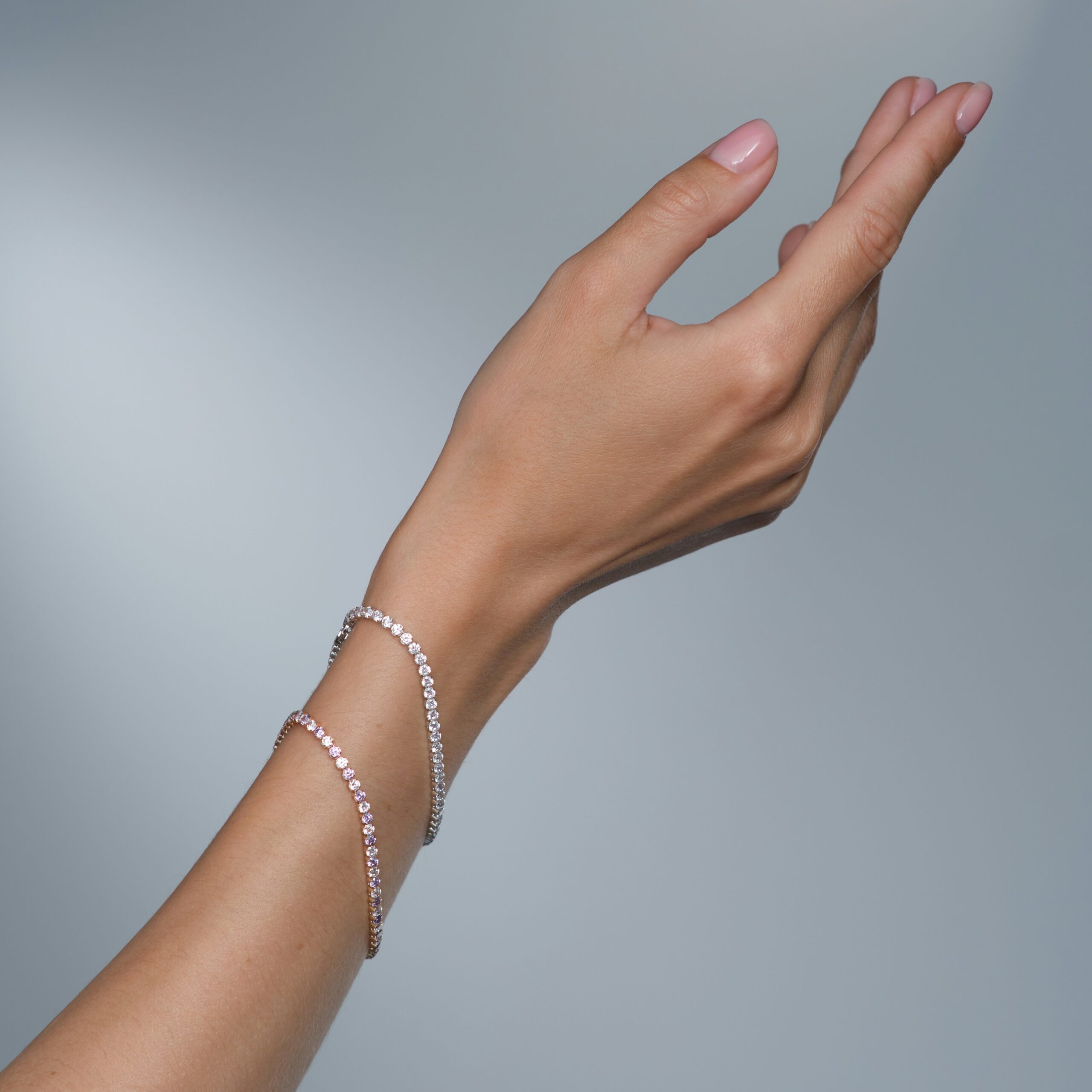 Stacked pink and white diamond tennis bracelets Jay Gems Bangkok